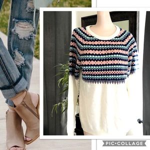 Rue21 Cream Knit Coral/Turquoise/Navy Sweater